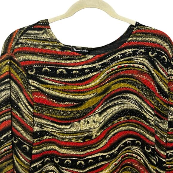 Sharon Anthony Top 2X Muted Tone‎ Abstract Stretch Metallic Wave Artsy Boho Chic - Picture 7 of 7